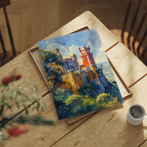 ""Pena Palace"" Aquarell Gemälde: Burg Sintra Portugal Kunstdruck." Bild 2