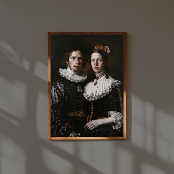 Rembrandt Maerten & Oopjen Inspired Print – Dutch Golden Age Pendant Portraits – Baroque Fine Art Poster – Classical Couple Wall Decor