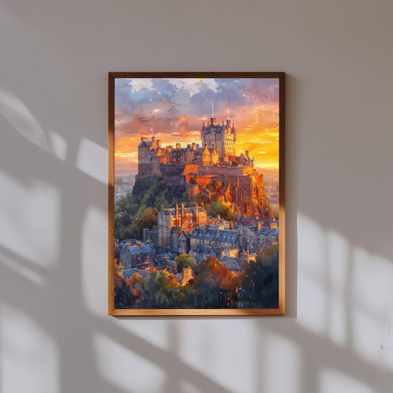Edinburgh Castle Watercolor Print – Castle Rock Scotland Art, Historic Travel Poster, UK Landscape Wall Decor, British Landmark Art