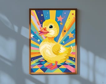 Funky Duckling Nursery Art Print: Modern Baby Room Decor
