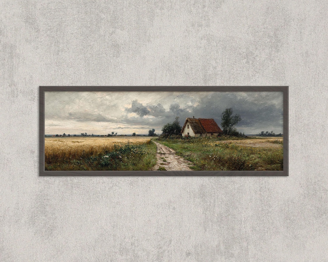 Rustic Farmhouse Painting | Countryside Landscape Wall Art | Vintage ...