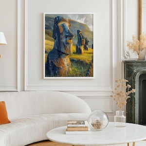 Moai Statues Watercolor Print: Easter Island Rapa Nui Art