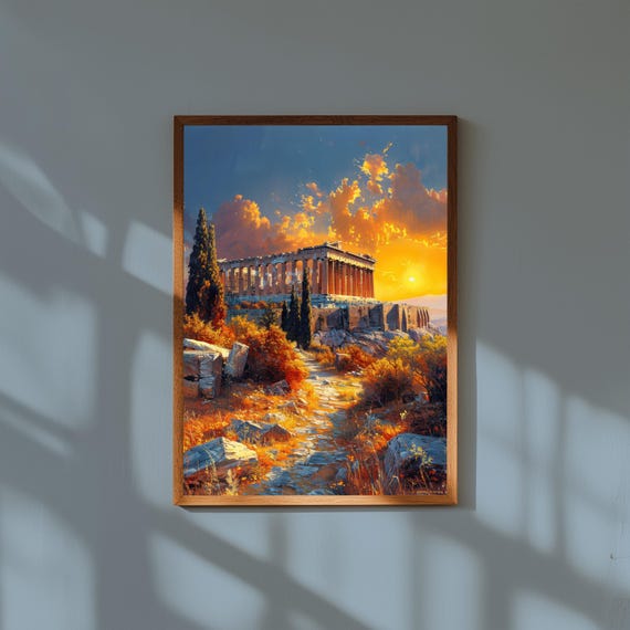 Watercolor Painting of the Acropolis Athens | Parthenon Ancient Greece Wall Art Print | Historic Landmark Travel Poster