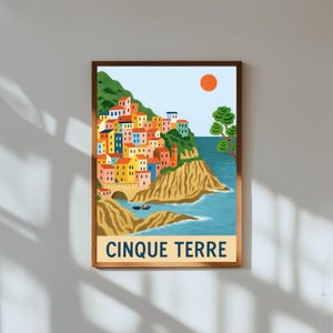 Cinque Terre Italy Painting Poster – Colorful Coastal Wall Art – Italian Riviera Print for Home or Office Decor