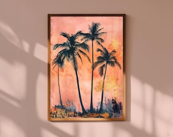 Palm Tree Sunset Print: Coastal Beach House Decor