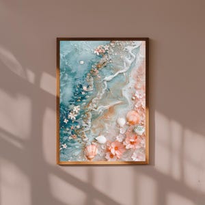 Kunstafdruk kustgetijdezwembad: zeedieren en schelpen, stranddecor