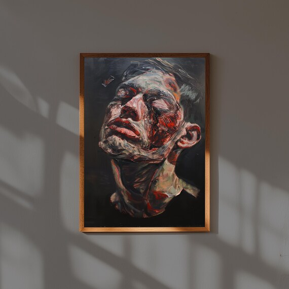 Francis Bacon Inspired Triptych – Three Studies of Lucian Freud Style Art – Bold Expressionist Portrait Print – Modern Fine Art Decor