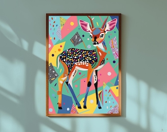 Whimsical Fawn Nursery Art Print: Funky Baby Deer Woodland Decor