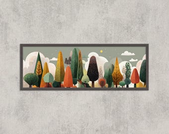 Folk Art Forest Print: Whimsical Abstract Trees, Boho Woodland Decor