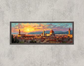 Florenz Sunset Poster: Duoma & Palazzo Vecchio, Italienische Stadtansicht, Wandkunst