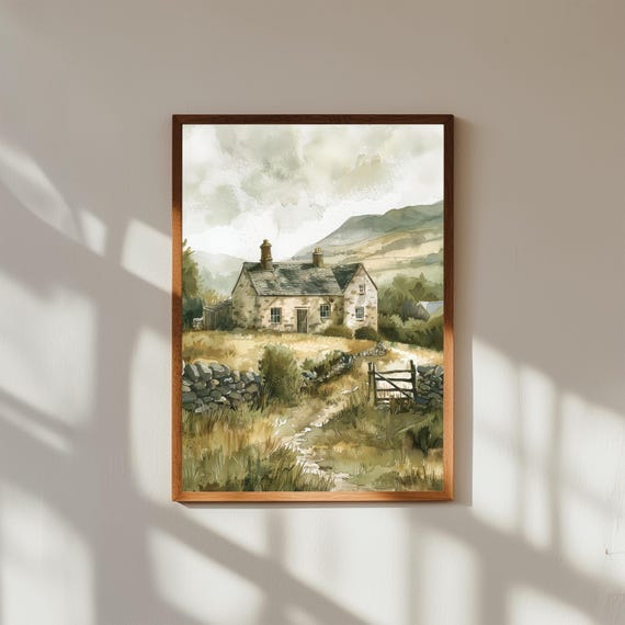Cozy Stone Cottages in the Highlands Wall Art | Rustic Mountain Village Landscape | Countryside Cottage Canvas | Serene Nature Print