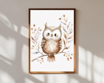 Baby Owl Watercolor Print: Woodland Nursery Decor