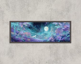 Unicorn Moonlight Print: Enchanted Forest Fantasy Art