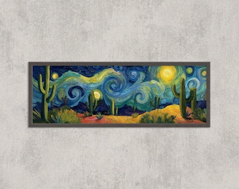 Lámina artística de cactus del desierto estrellado: decoración del suroeste inspirada en Van Gogh