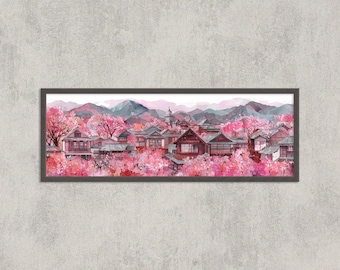 Kyoto Cherry Blossom Print: Japanese Sakura Watercolor Landscape