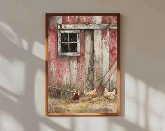 Farmhouse Chicken Coop Art Print: Rustic Kitchen Wall Decor