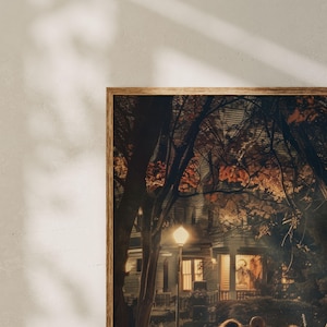 Halloween Children Art Print: Trick-or-Treaters Under Streetlights image 7