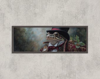 Steampunk Frog Nobleman Panorama | Victorian Frog Portrait with Top Hat | Whimsical Animal Wall Art
