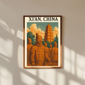 Xi&#39;an China Vintage Travel Poster: Terracotta Army & City Wall Art