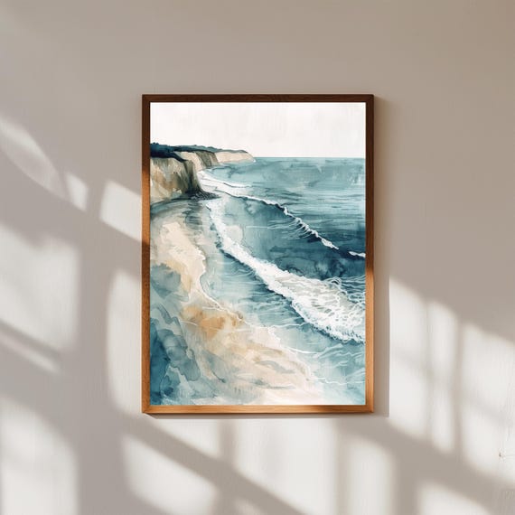 Sea Cliffs Coastal Wall Art | Ocean Waves & Rocky Shore Painting | Dramatic Seascape Print | Beach Landscape Decor | Cliffside Artwork