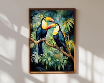 Kunstprint tropische toekan: muurdecoratie exotische regenwoudvogel