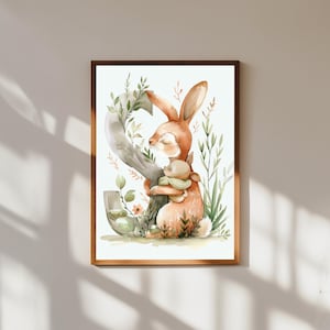 Arte de pared con inicial de animalito caprichoso para guardería / Impresión de letras personalizada / Decoración con alfabeto de animales / Regalo personalizado con nombre de bebé / Arte para habitación infantil
