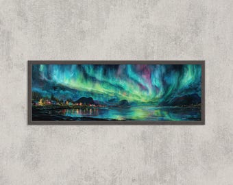 Aurora Borealis Watercolor Print: Ethereal Northern Lights Landscape
