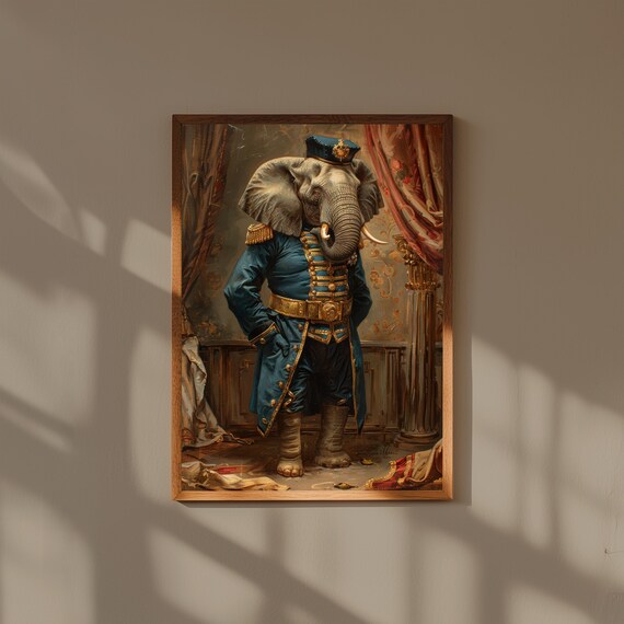 Animal Portrait Oil Painting Print | Animals in Suits Wall Art | Vintage Style Dressed Animal Art | Funny Pet Decor | Quirky Gift Idea