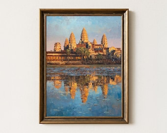 アンコールワットの日の出アートプリント：カンボジア寺院の油絵