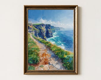 Acuarela de los acantilados de Moher: Impresión artística de paisaje costero irlandés