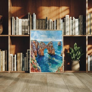 Lagos Portugal Watercolor Print: Coastal Cliff Algarve Seascape image 3