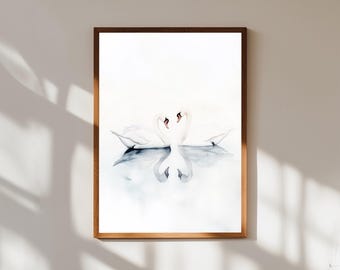 Romantic Swan Watercolor Print: Minimalist Couple Art