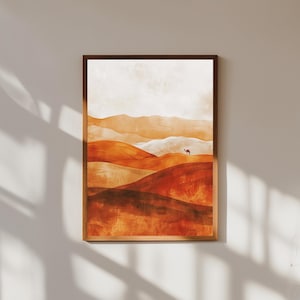 Desert Camel Silhouette Print: Boho Sand Dune Landscape Art