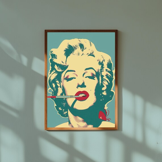 Warhol Marilyn Inspired Pop Art Print – Shot Sage Blue Style Portrait – Bold Fine Art Poster – Andy Warhol Style Wall Decor