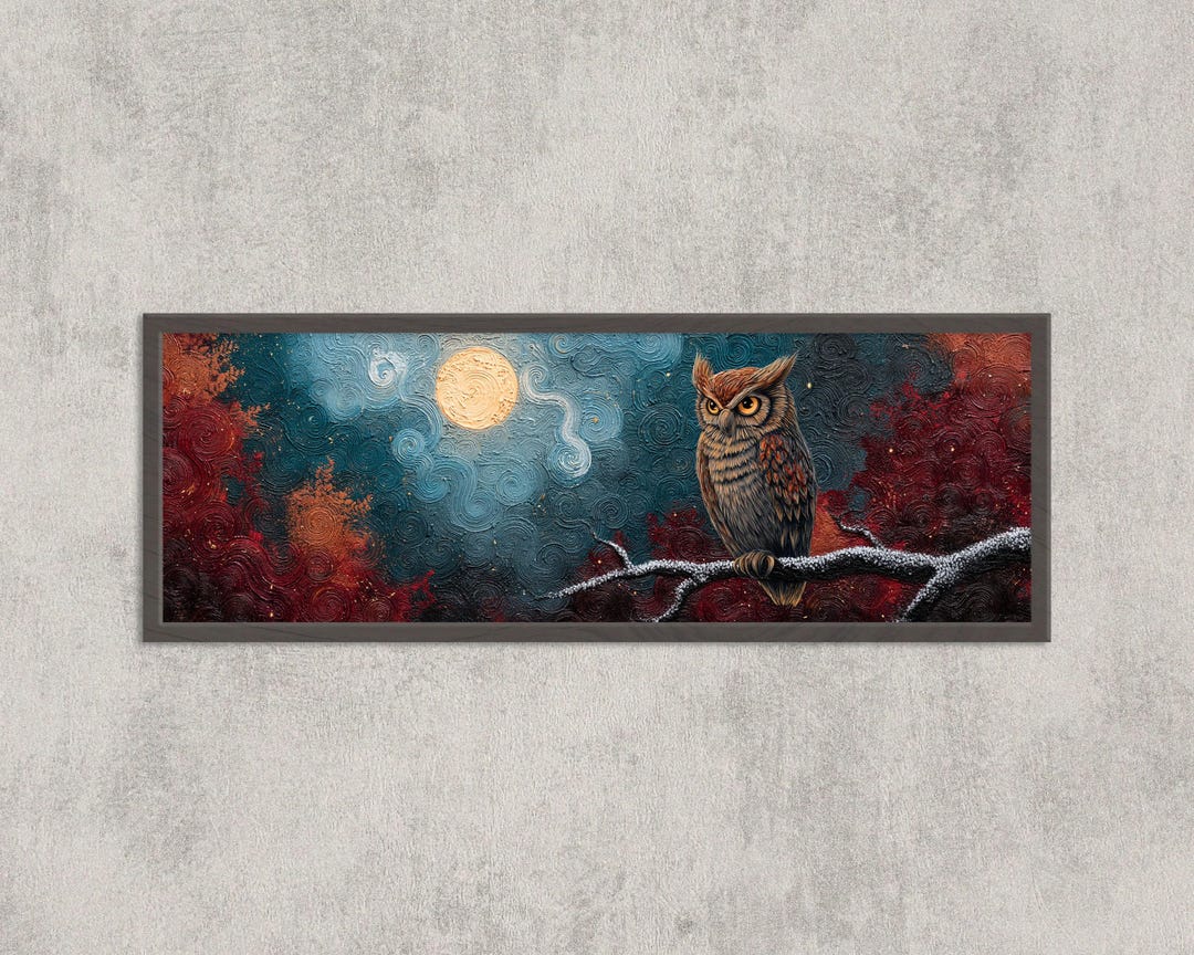 Owl Wall Art, Full Moon Night Painting, Mystical Forest Wildlife Print ...