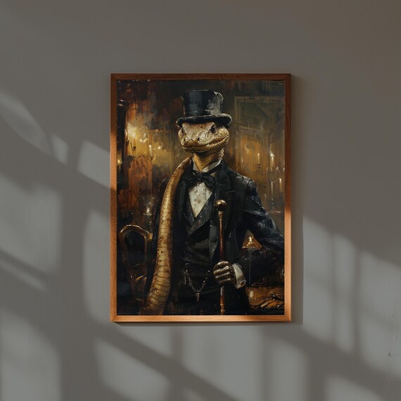 Animal Portrait Oil Painting Print | Animals in Suits Wall Art | Vintage Style Dressed Animal Art | Funny Pet Decor | Quirky Gift Idea