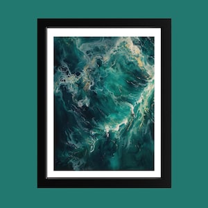 Surfer auf großer Welle Fine Art Print | Surfen Wandkunst | Meereswellen Gemälde | Küstenaktion Dekor | Surfer Lifestyle Poster