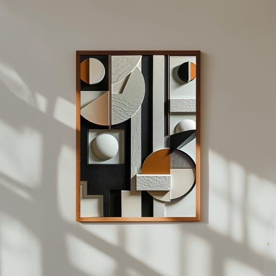 Geometric Abstract Relief Wall Art | Modern 3D Textured Minimalist Sculpture Print | Architectural Wall Decor