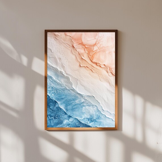 Coastal Beach Painting Wall Art | Gentle Ocean Waves Print | Serene Seaside Decor | Soft Blue Seascape | Minimal Beach House Style