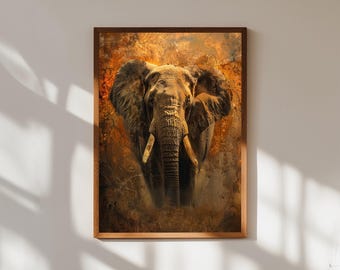 Elefant Ölgemälde Druck: Afrikanische Safari Tier Wandkunst