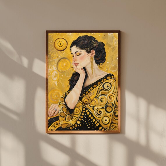 Klimt Adele Bloch-Bauer Inspired Print – Golden Fine Art Portrait – Art Nouveau Luxury Wall Decor – Gustav Klimt Style Painting