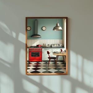 Arte mural con conversiones de cocinas retro: lámina de tabla de cocina vintage, decoración de cocina estilo años 50, guía de medidas para hornear, póster de mediados de siglo