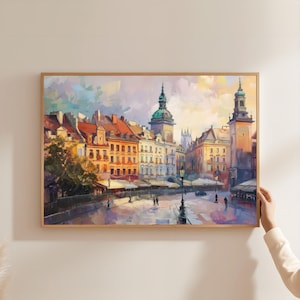 Warsaw Old Town Golden Hour Canvas Print: Oil Painting Style Poland Cityscape