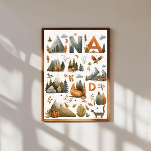 Poster per cameretta con l'alfabeto avventuroso / Arte murale per bambini all'aperto dalla A alla Z / Tabella ABC per campeggio e natura / Decorazione per cameretta per bambini esploratori / Regalo per bambini piccoli