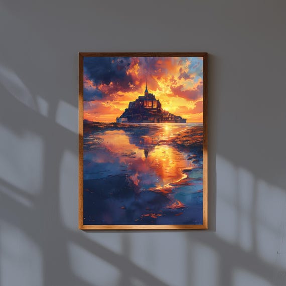 Watercolor Painting of Mont Saint-Michel France | Island Castle Wall Art Print | Coastal Landmark Travel Poster