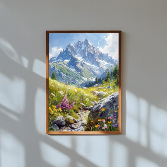 Watercolor Painting of Mont Blanc France | Snowy Alpine Peak Wall Art Print | European Mountain Landscape Poster