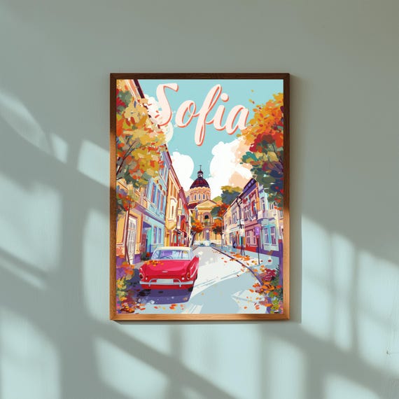 Sofia Bulgaria Travel Poster – Vintage City Wall Art Print – Retro Bulgaria Street Scene – Fall European Travel Decor
