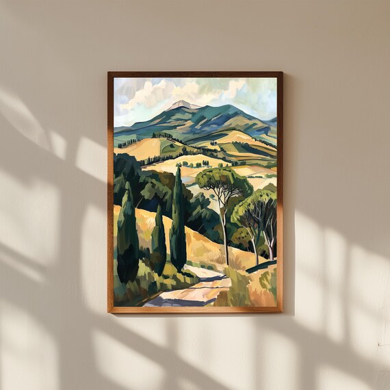 Cézanne Montagne Sainte-Victoire Inspired Print – Post-Impressionist Landscape Painting – French Countryside Wall Art – Fine Art Decor