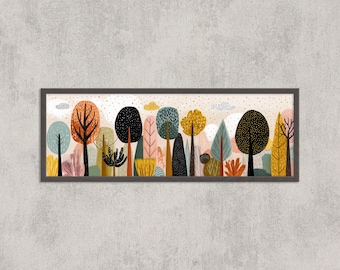 Whimsical Forest Print: Abstract Folk Art, Boho Nursery Decor