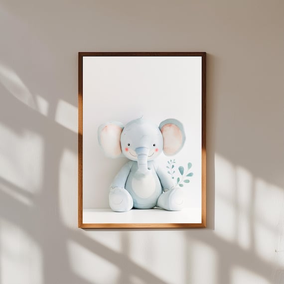 Adorable Baby Elephant Watercolor Wall Art | Cute Nursery Animal Print | Safari Baby Room Decor | Jungle Theme | Baby Shower Gift